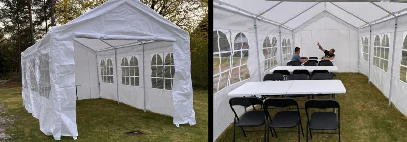 Partytält med stolar och bord